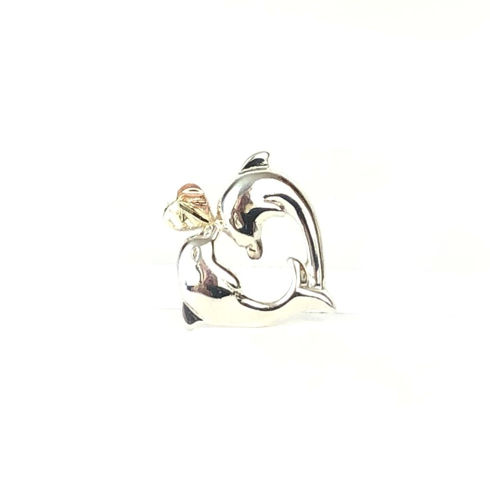 Black Hills Gold Dolphin Heart Pendant BHG 12k Green Rose Gold on Sterling 925